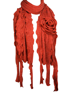 Fashion Large Flower Ruffle Knitted Tassels Ends Long Scarf