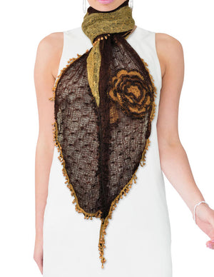 Fashion Two-Tone Ruffle Knitted Large Flowers Small Ball Long Scarf