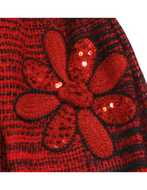 Fashion Knitted Sequined Flowers Tassels Ends Long Scarf Shawl