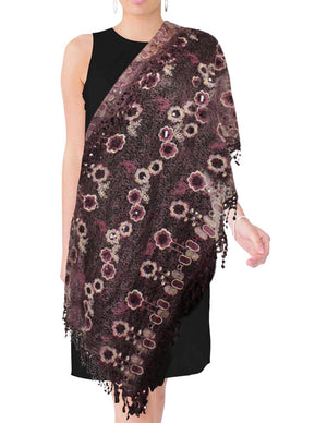 Hand Embroidered Lace Geometric Flower Patterns Beaded Sequins Long Scarf