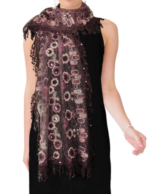 Hand Embroidered Lace Geometric Flower Patterns Beaded Sequins Long Scarf