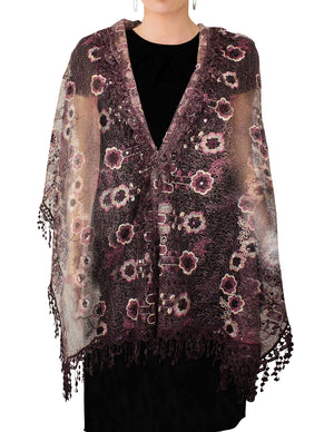 Hand Embroidered Lace Geometric Flower Patterns Beaded Sequins Long Scarf