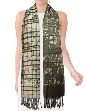 Classic Plaids Solid Swing Vine Flower Imprint Long Scarf Shawl