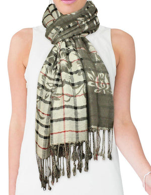 Classic Plaids Solid Swing Vine Flower Imprint Long Scarf Shawl