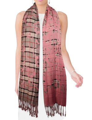Classic Plaids Solid Swing Vine Flower Imprint Long Scarf Shawl