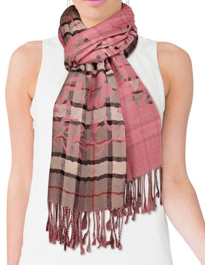 Classic Plaids Solid Swing Vine Flower Imprint Long Scarf Shawl