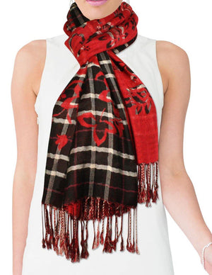 Classic Plaids Solid Swing Vine Flower Imprint Long Scarf Shawl