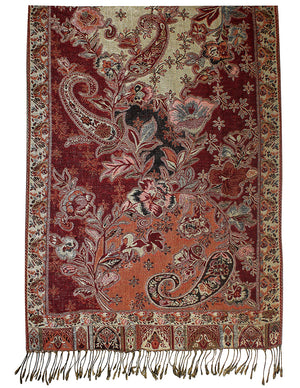 [product type] | Metallic Paisley Flower Double-Sided Reversible Rayon Long Scarf Shawl | Dahlia