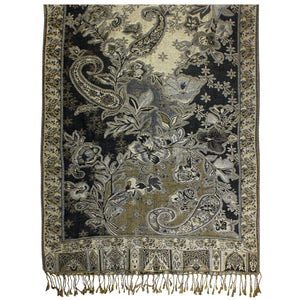 [product type] | Metallic Paisley Flower Double-Sided Reversible Rayon Long Scarf Shawl | Dahlia