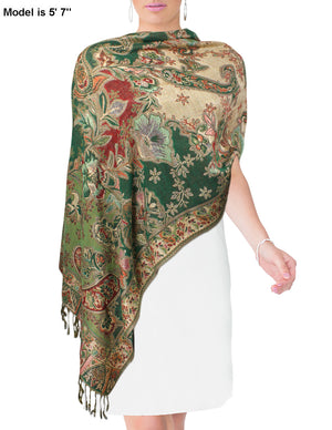 [product type] | Metallic Paisley Flower Double-Sided Reversible Rayon Long Scarf Shawl | Dahlia