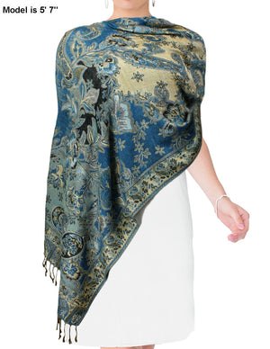 [product type] | Metallic Paisley Flower Double-Sided Reversible Rayon Long Scarf Shawl | Dahlia