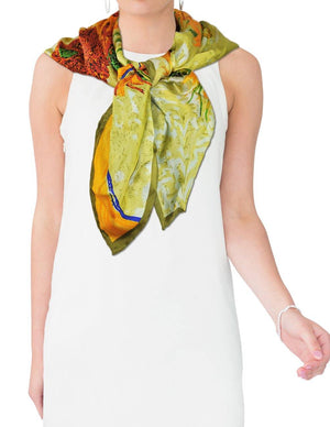 [product type] | 100% Luxury Square Silk Scarf - Van Gogh's Artwork | Dahlia