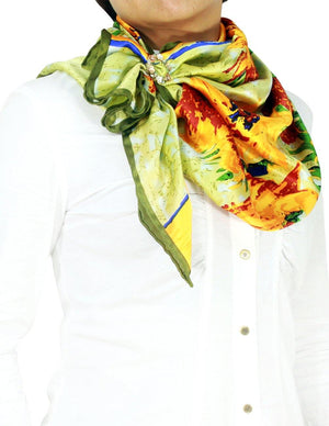 [product type] | 100% Luxury Square Silk Scarf - Van Gogh's Artwork | Dahlia