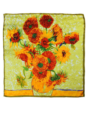 [product type] | 100% Luxury Square Silk Scarf - Van Gogh's Artwork | Dahlia