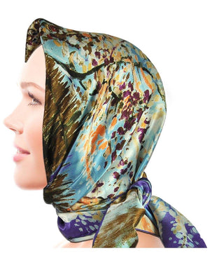 [product type] | 100% Luxury Square Silk Scarf - Van Gogh's Artwork | Dahlia