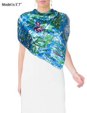 [product type] | 100% Luxury Square Silk Scarf - Claude Monet's Artwork | Dahlia