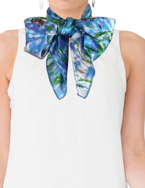 [product type] | 100% Luxury Square Silk Scarf - Claude Monet's Artwork | Dahlia