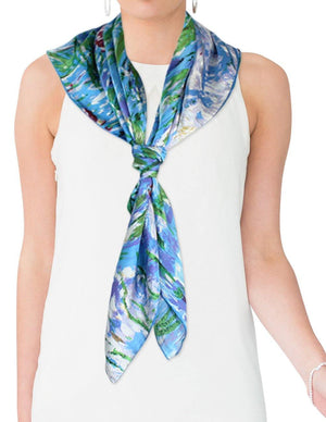 [product type] | 100% Luxury Square Silk Scarf - Claude Monet's Artwork | Dahlia