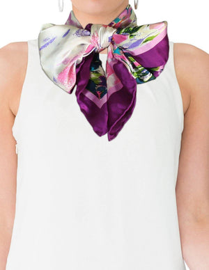 [product type] | 100% Luxury Square Silk Scarf - Laurent Monteil Irises Painting - Purple | Dahlia