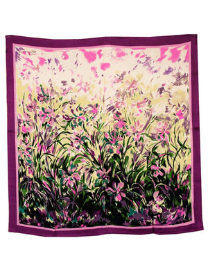 [product type] | 100% Luxury Square Silk Scarf - Laurent Monteil Irises Painting - Purple | Dahlia