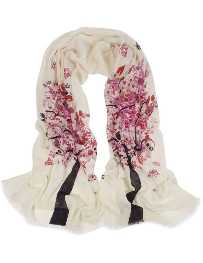 100% wool Scarfs Wraps Shawls Spring Butterfly Blossom Tree