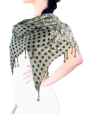 Stripes Flower Polka Dots Square Scarf Shawl Dove Coin Drops