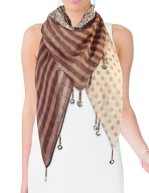 Stripes Flower Polka Dots Square Scarf Shawl Dove Coin Drops