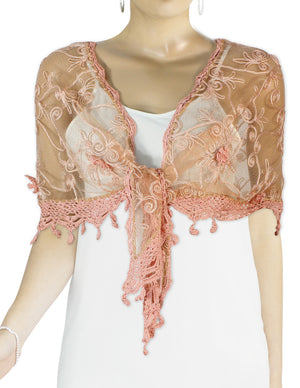 Hand Embroidered Scroll Vine Hand Knitted Lace Tassels Triangle Scarf