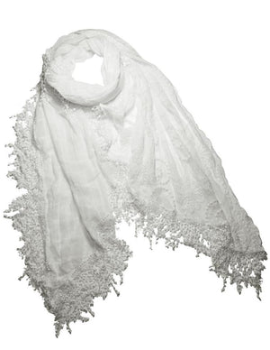 Half Embroidered Flowers & Solid Box Hand Knitted Asymmetric Lace Long Scarf
