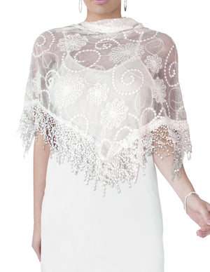 Half Embroidered Flowers & Solid Box Hand Knitted Asymmetric Lace Long Scarf