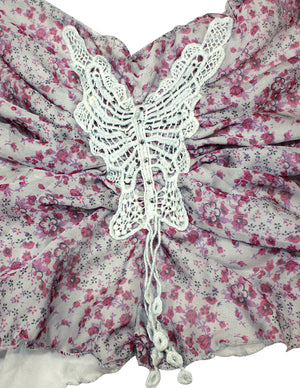 Dual Layer Chiffon Floral Rhinestone Crochet Butterfly Fashion Scarf