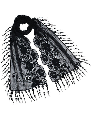 Lace Mesh Vine Flower Hand Embroidered Cotton Nylon Long Scarf