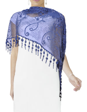 Lace Mesh Vine Flower Hand Embroidered Cotton Nylon Long Scarf