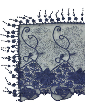Lace Mesh Vine Flower Hand Embroidered Cotton Nylon Long Scarf
