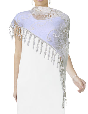 Lace Mesh Vine Flower Hand Embroidered Cotton Nylon Long Scarf
