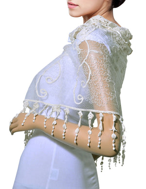 Lace Mesh Vine Flower Hand Embroidered Cotton Nylon Long Scarf