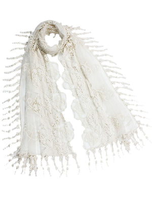 Lace Mesh Vine Flower Hand Embroidered Cotton Nylon Long Scarf