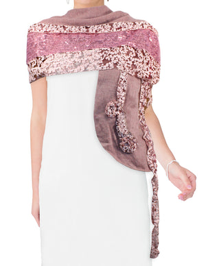 Fancy Sequins Wild Flower Double Layers Knitted Long Scarf