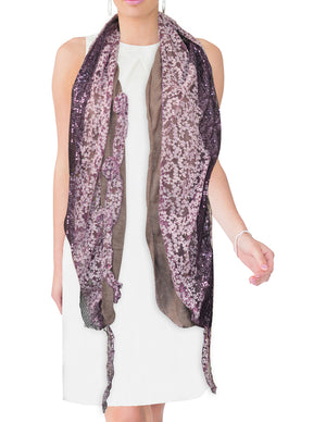 Fancy Sequins Wild Flower Double Layers Knitted Long Scarf