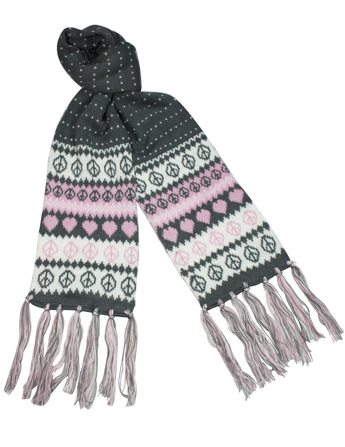 Love Peace Snow Dots Double Layer Knitted Acrylic Tassel Ends Long Scarf