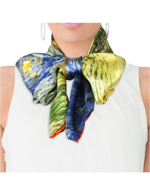 [product type] | 100% Luxury Square Silk Scarf - Van Gogh's Artwork | Dahlia