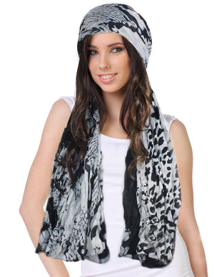 Street Style Rose Flower Leopard Print Chain Link Long Scarf