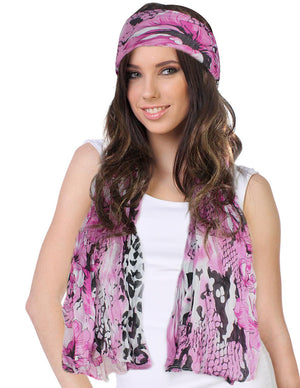 Street Style Rose Flower Leopard Print Chain Link Long Scarf
