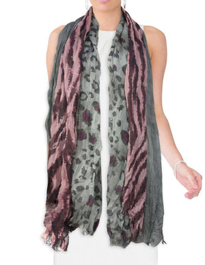 City Jungle Zebra Leopard Print Triple Layer Long Scarf Shawl