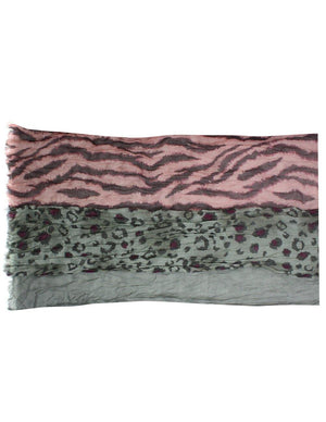 City Jungle Zebra Leopard Print Triple Layer Long Scarf Shawl
