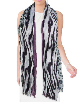 City Jungle Zebra Leopard Print Triple Layer Long Scarf Shawl