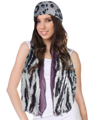 City Jungle Zebra Leopard Print Triple Layer Long Scarf Shawl