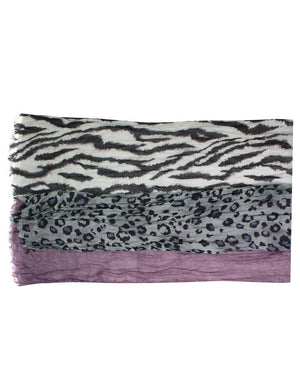 City Jungle Zebra Leopard Print Triple Layer Long Scarf Shawl