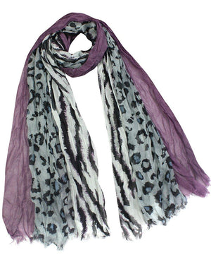 City Jungle Zebra Leopard Print Triple Layer Long Scarf Shawl
