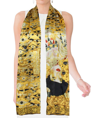[product type] | 100% Luxury Long Silk Scarf - Gustav Klimt's Artwork | Dahlia